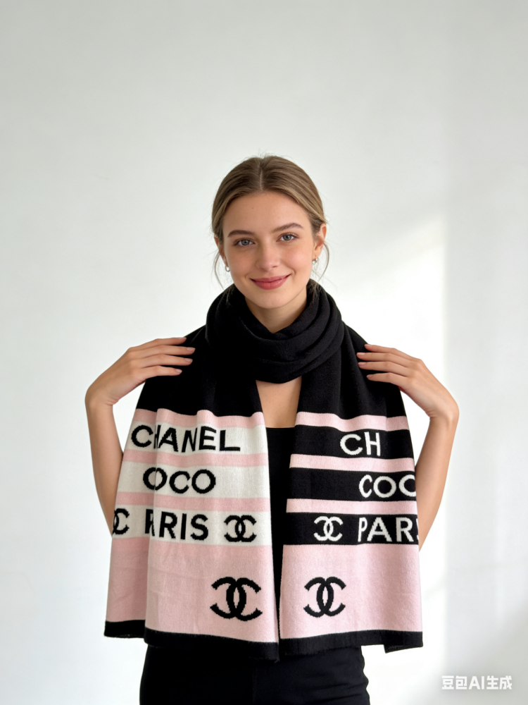 CHANEL COCO PARIS Color-Blocked Cashmere Scarf